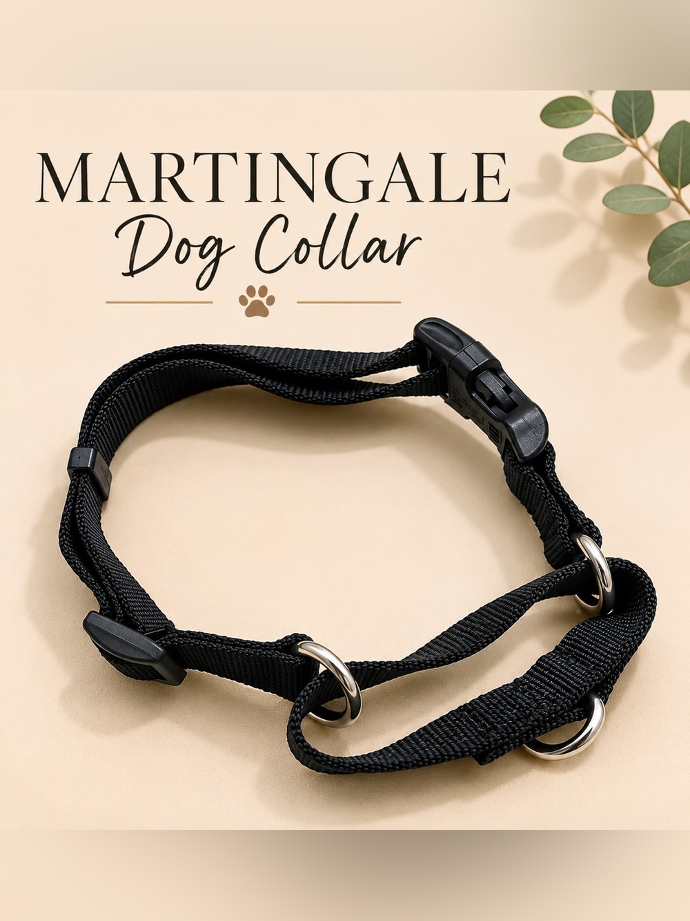 Adjustable Black Nylon Dog Martingale Collar